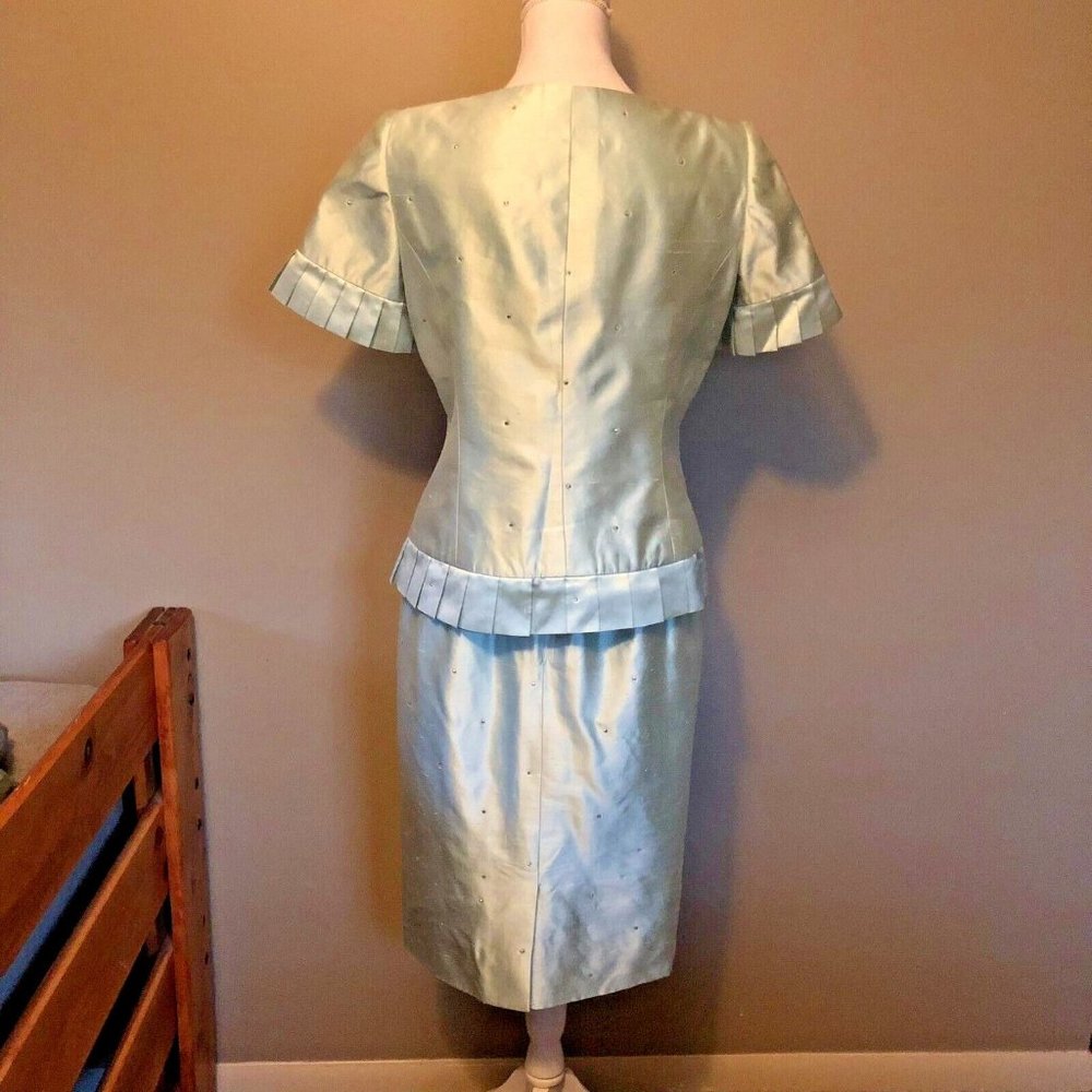 Vintage Travilla Skirt Suit Womens 10 Used Green Special Occasion - Picture 3 of 16